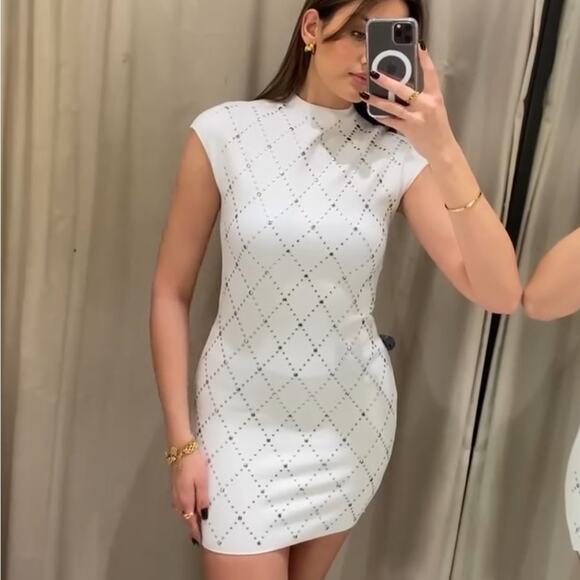 ZARA STUDDED STRETCH KNIT DRESS - Picture 1 of 10